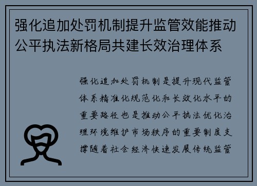 强化追加处罚机制提升监管效能推动公平执法新格局共建长效治理体系
